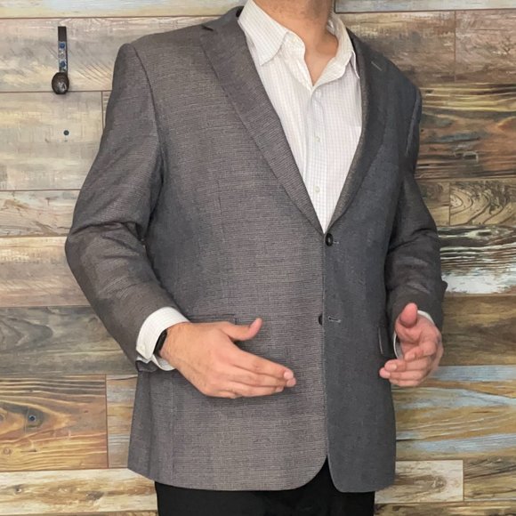 Pronto Uomo Platinum Wool Blend Gray Geometric Dual Vent Blazer Sport Jacket 50L - Picture 2 of 11